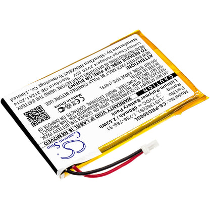 3.7V, 680mAh, Li-Polymer Battery fits Sony, Prs-300, Prs-300bc, 2.516Wh