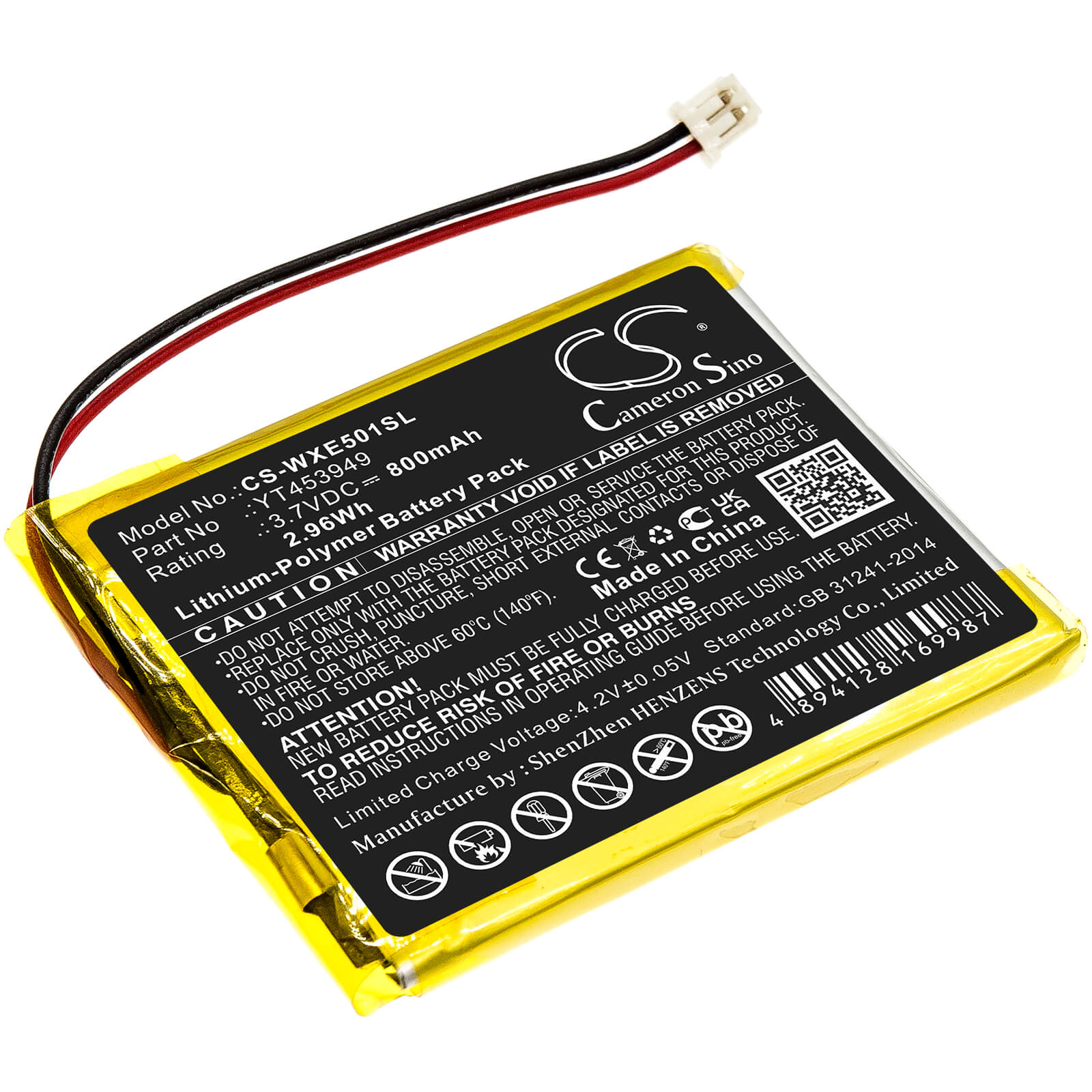 3.7V, 800mAh, Li-Polymer Battery fits Wexler, E5001, 2.96Wh