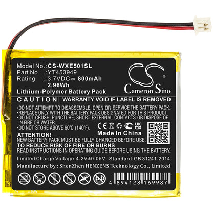 3.7V, 800mAh, Li-Polymer Battery fits Wexler, E5001, 2.96Wh