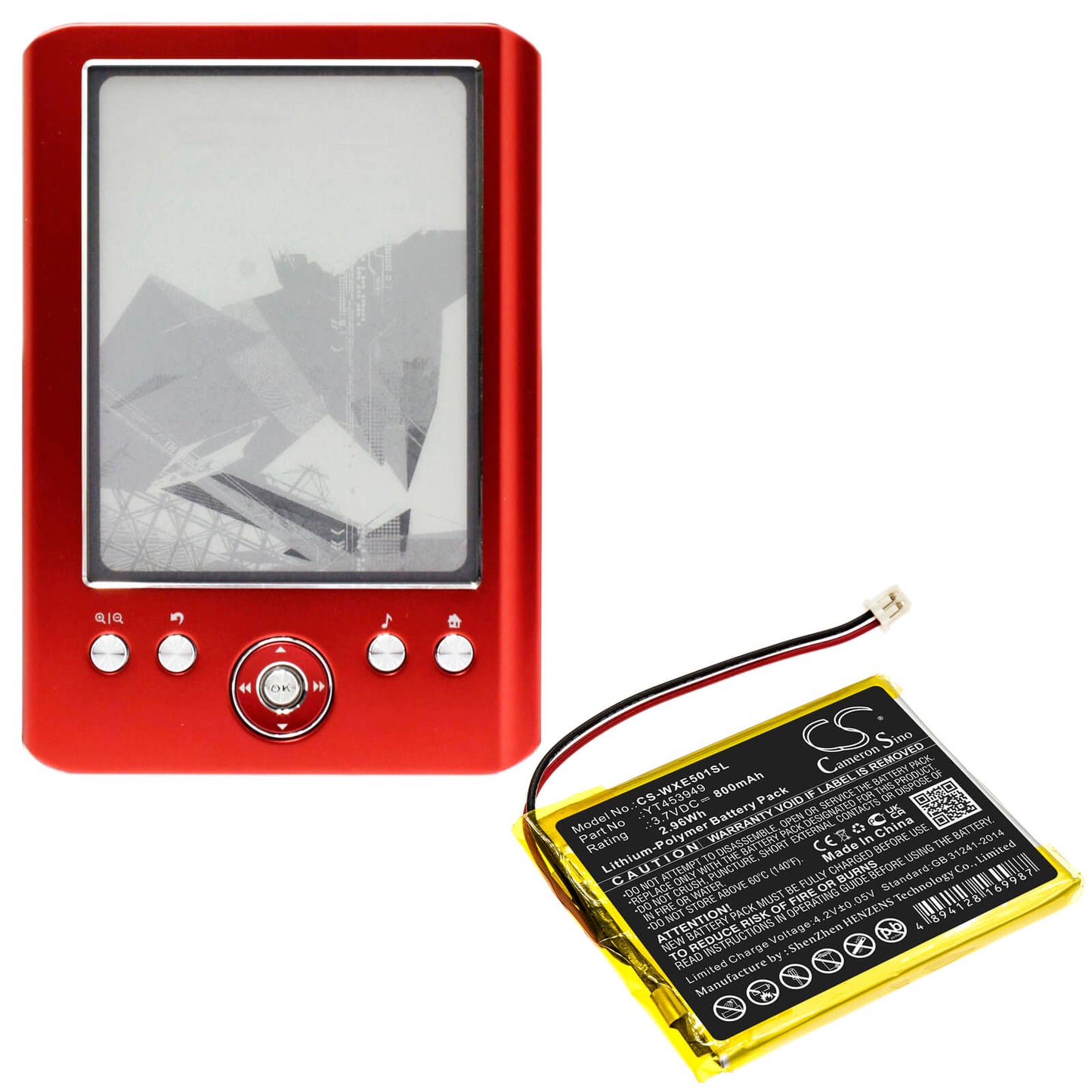 3.7V, 800mAh, Li-Polymer Battery fits Wexler, E5001, 2.96Wh