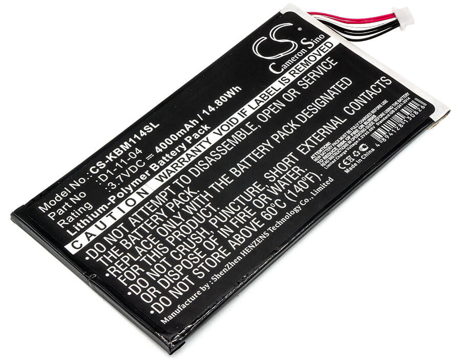 3.7V, 4000mAh, Li-Polymer Battery fits Kobo, K080-kdn-b, Vox, 14.8Wh