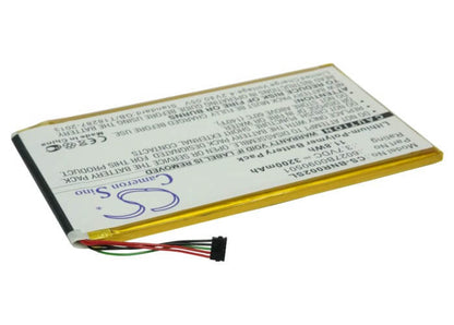 3.7V, 3200mAh, Li-Polymer Battery fits Barnes & Noble, Bnrb200, Bnrv200, 11.84Wh