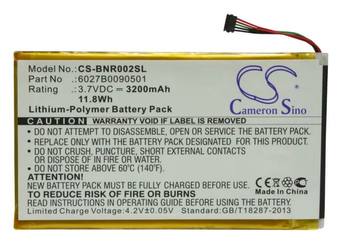3.7V, 3200mAh, Li-Polymer Battery fits Barnes & Noble, Bnrb200, Bnrv200, 11.84Wh