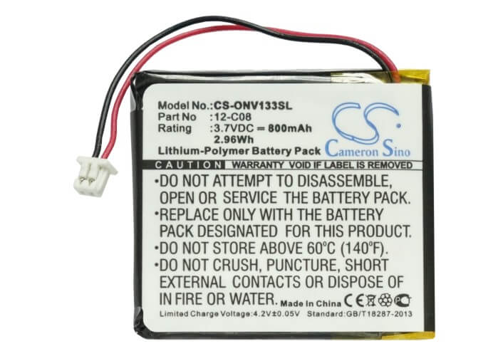 3.7V, 800mAh, Li-Polymer Battery fits Oryon Technologies, Inv133, 2.96Wh