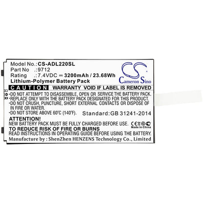 7.4V, 3200mAh, Li-Polymer Battery fits Additel, 22xa Multifunction Calibrator, Adt 220 Multifunction Loop Cal, 23.68Wh