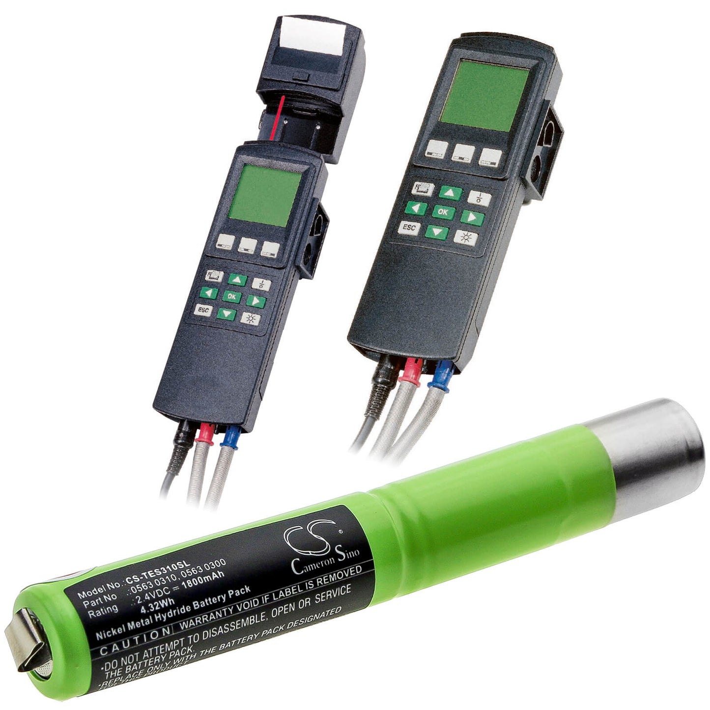 2.4V, 1800mAh, Ni-MH Battery fits Testo, 300 L, 300 M, 4.32Wh
