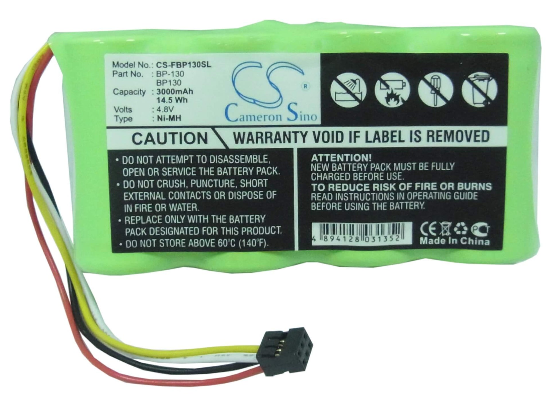 4.8V, 3000mAh, Ni-MH Battery fits Fluke, Scopemeter 123, Scopemeter 123s, 14.4Wh