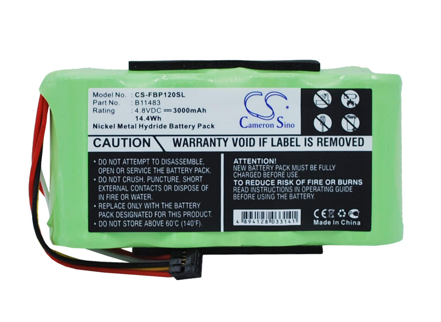 4.8V, 3000mAh, Ni-MH Battery fits Fluke, Fluke 123 ( Firmware Below V2., Fluke 123s ( Firmware Below V2, 14.4Wh