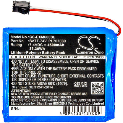 7.4V, 4500mAh, Li-Polymer Battery fits Extech, Ms6000, Ms6000 Oscilloscopes, 33.3Wh