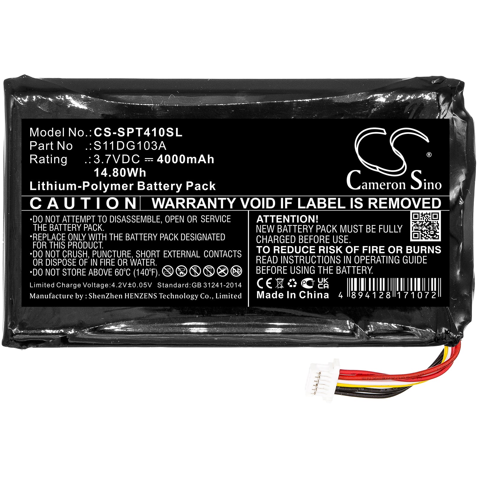 3.7V, 4000mAh, Li-Polymer Battery fits Geospatial, T41-r01-001, 14.8Wh