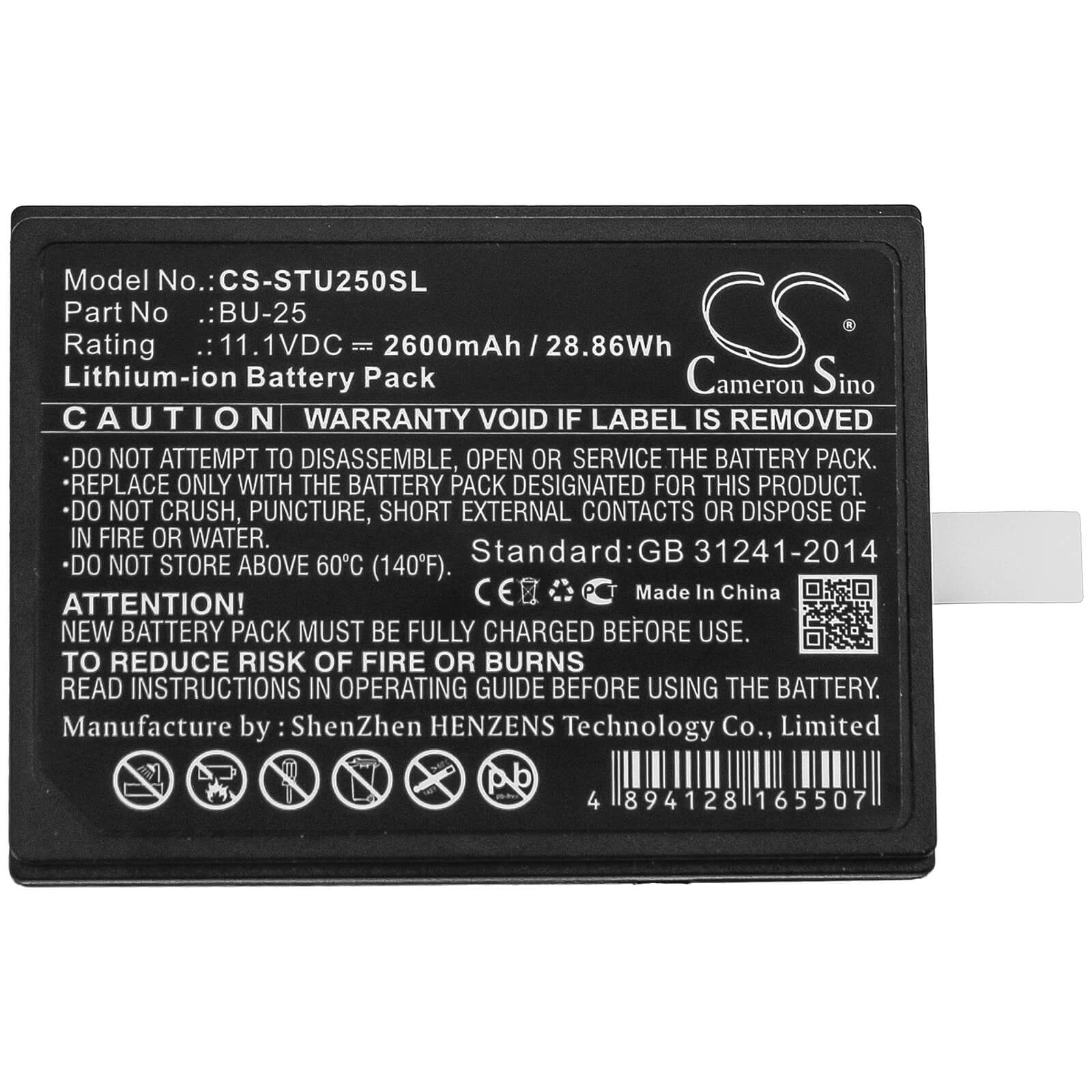 11.1V, 2600mAh, Li-ion Battery fits Sumitomo, Fusion Splicers Bu25, Type-25, 28.86Wh