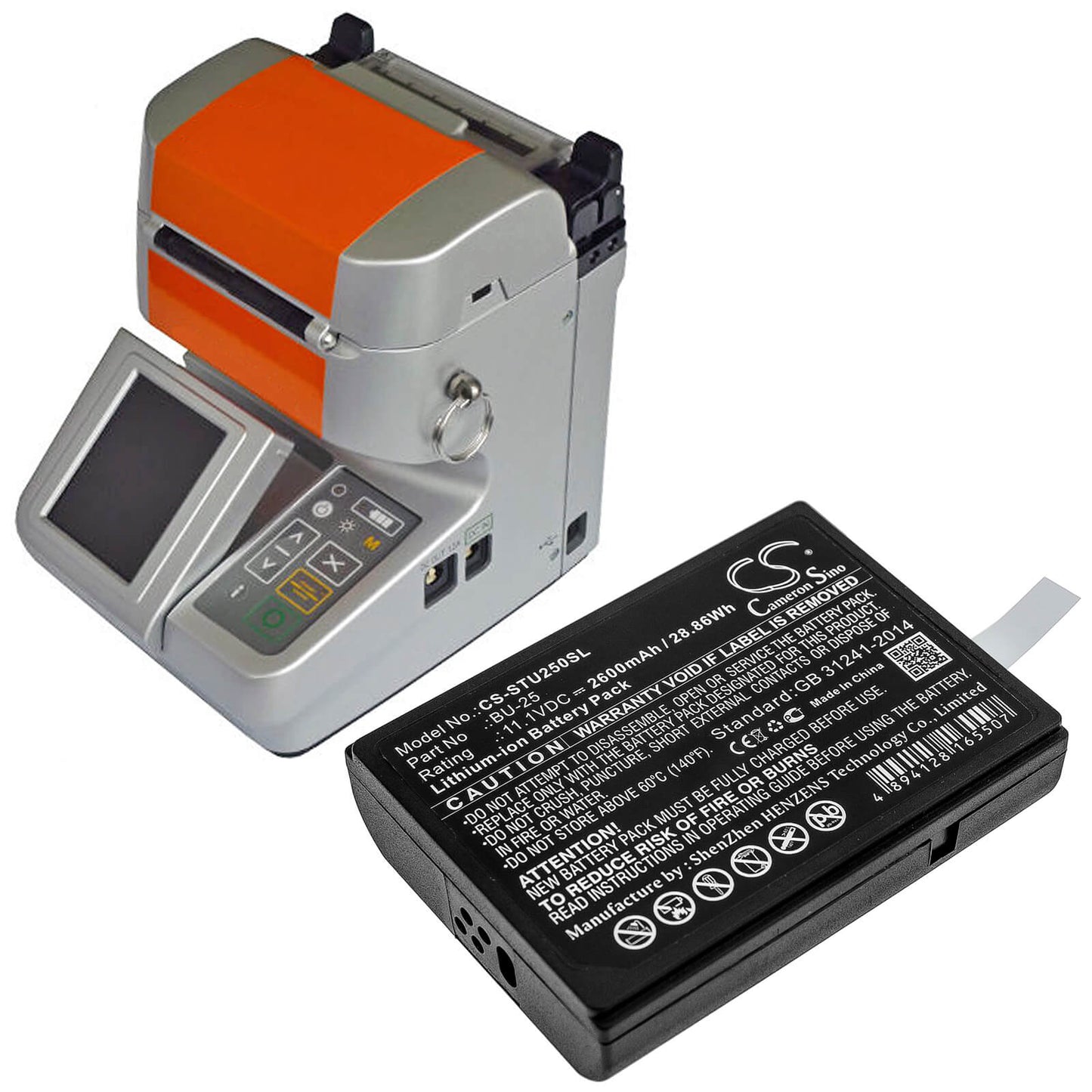 11.1V, 2600mAh, Li-ion Battery fits Sumitomo, Fusion Splicers Bu25, Type-25, 28.86Wh