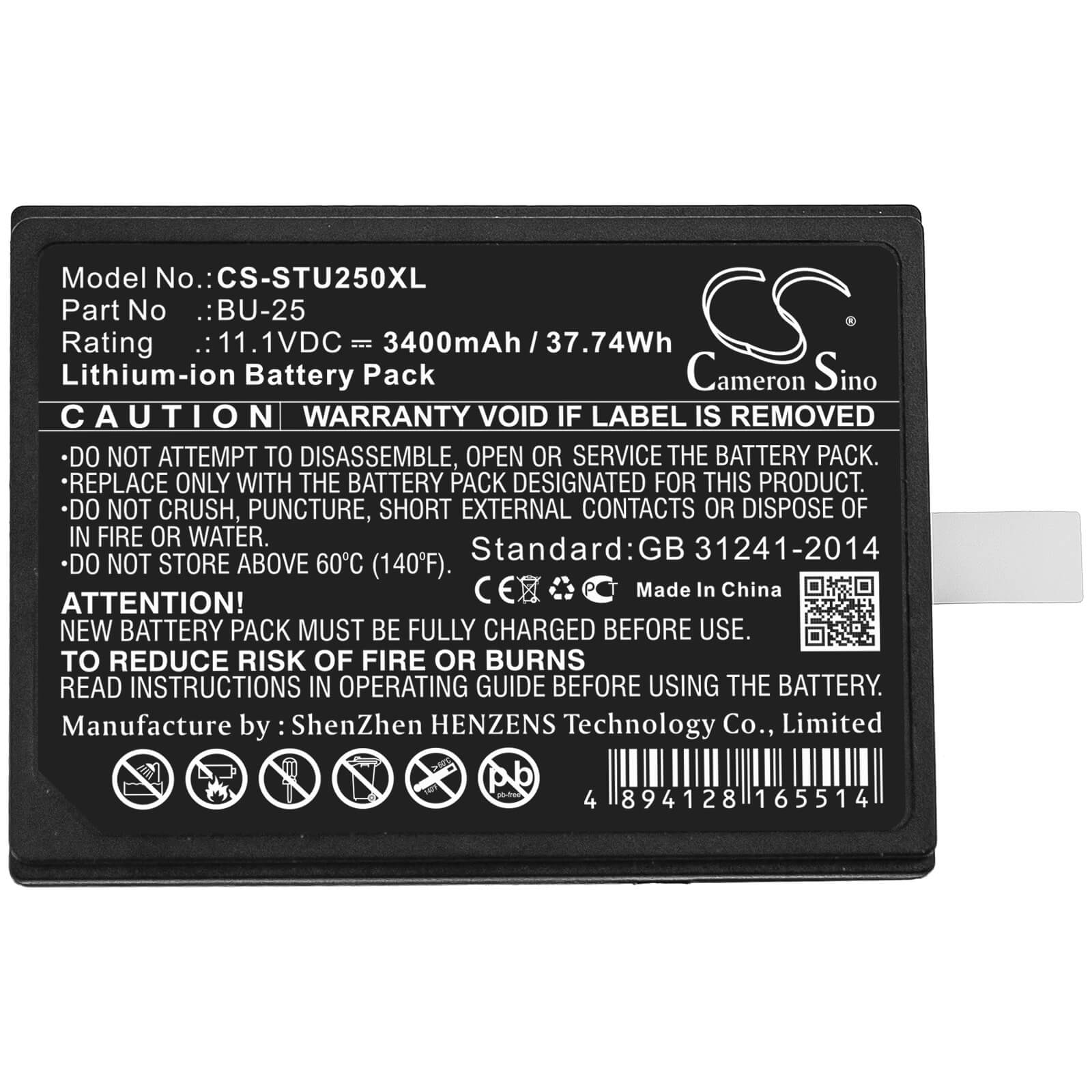 11.1V, 3400mAh, Li-ion Battery fits Sumitomo, Fusion Splicers Bu25, Type-25, 37.74Wh