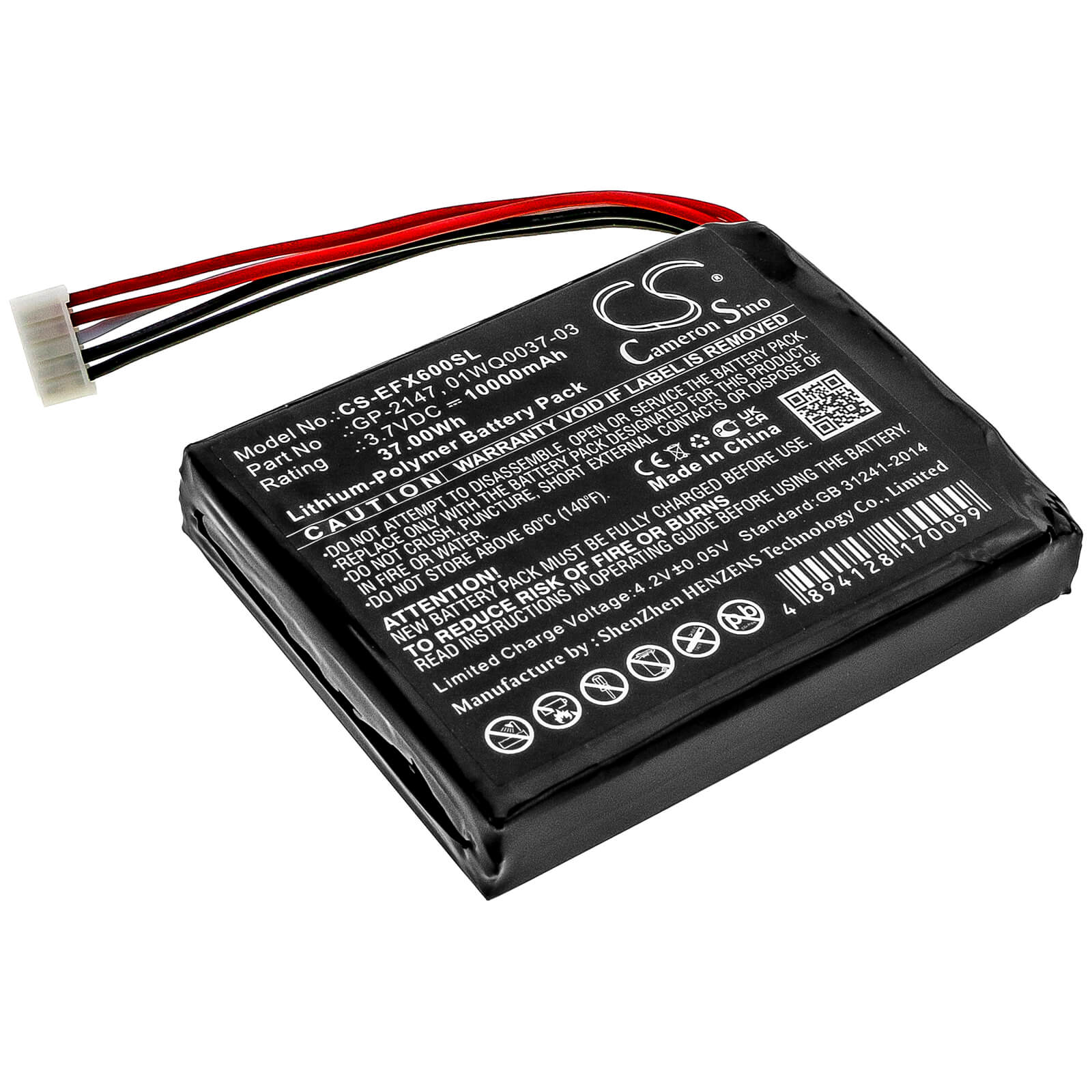 3.7V, 10000mAh, Li-Polymer Battery fits Exfo, Max-600, Max-605, 37Wh