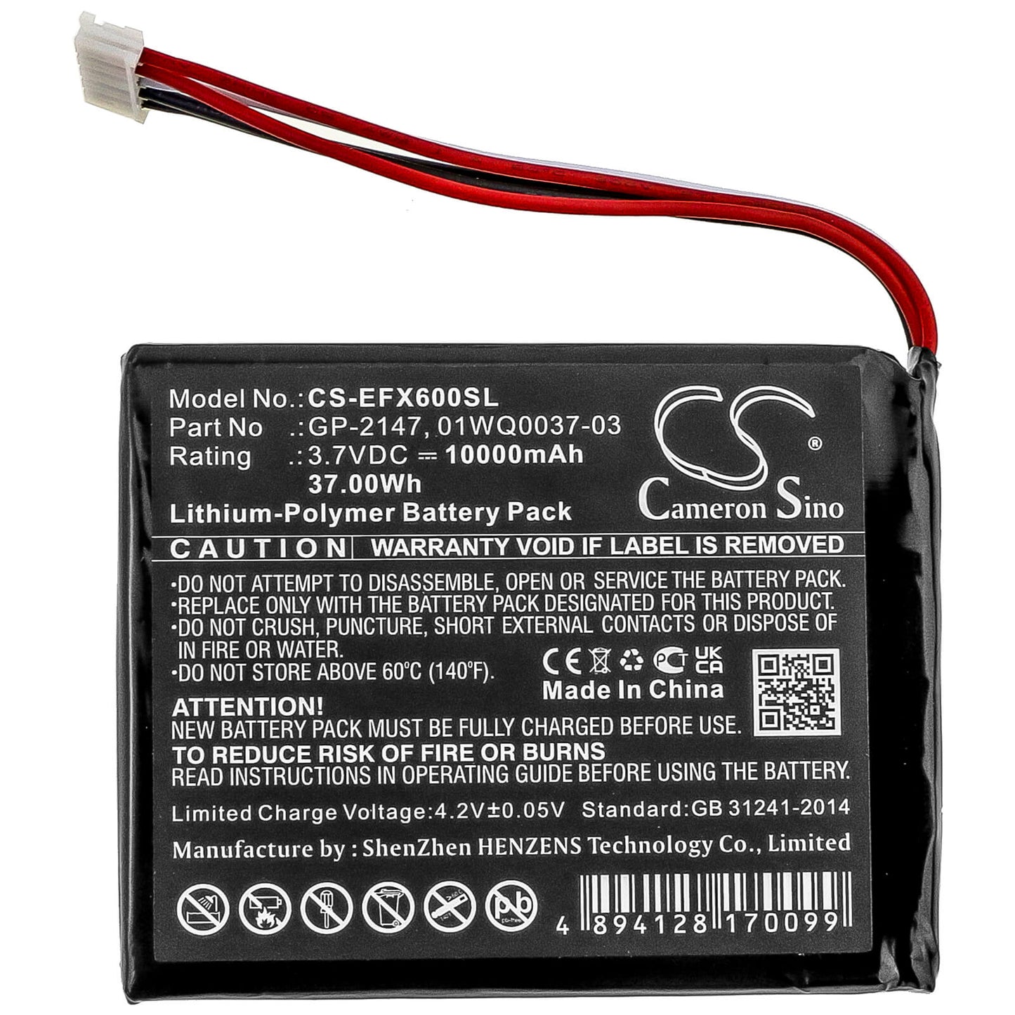 3.7V, 10000mAh, Li-Polymer Battery fits Exfo, Max-600, Max-605, 37Wh