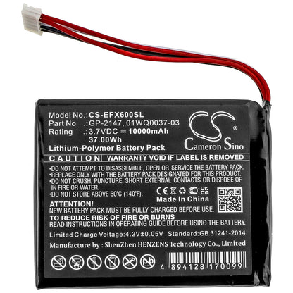 3.7V, 10000mAh, Li-Polymer Battery fits Exfo, Max-600, Max-605, 37Wh