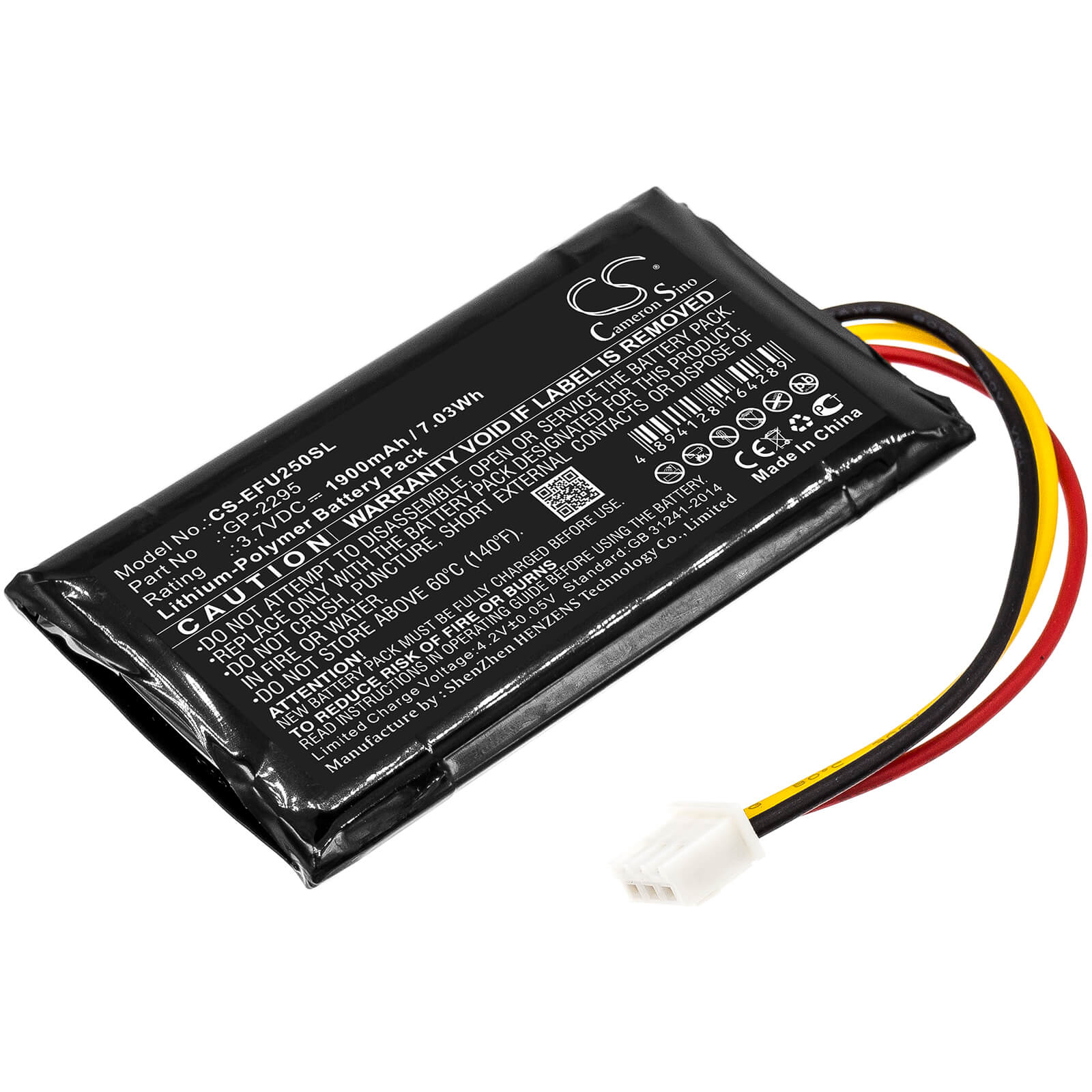 3.7V, 1900mAh, Li-Polymer Battery fits Exfo, Px1, Px1 Optical Power Expert, 7.03Wh
