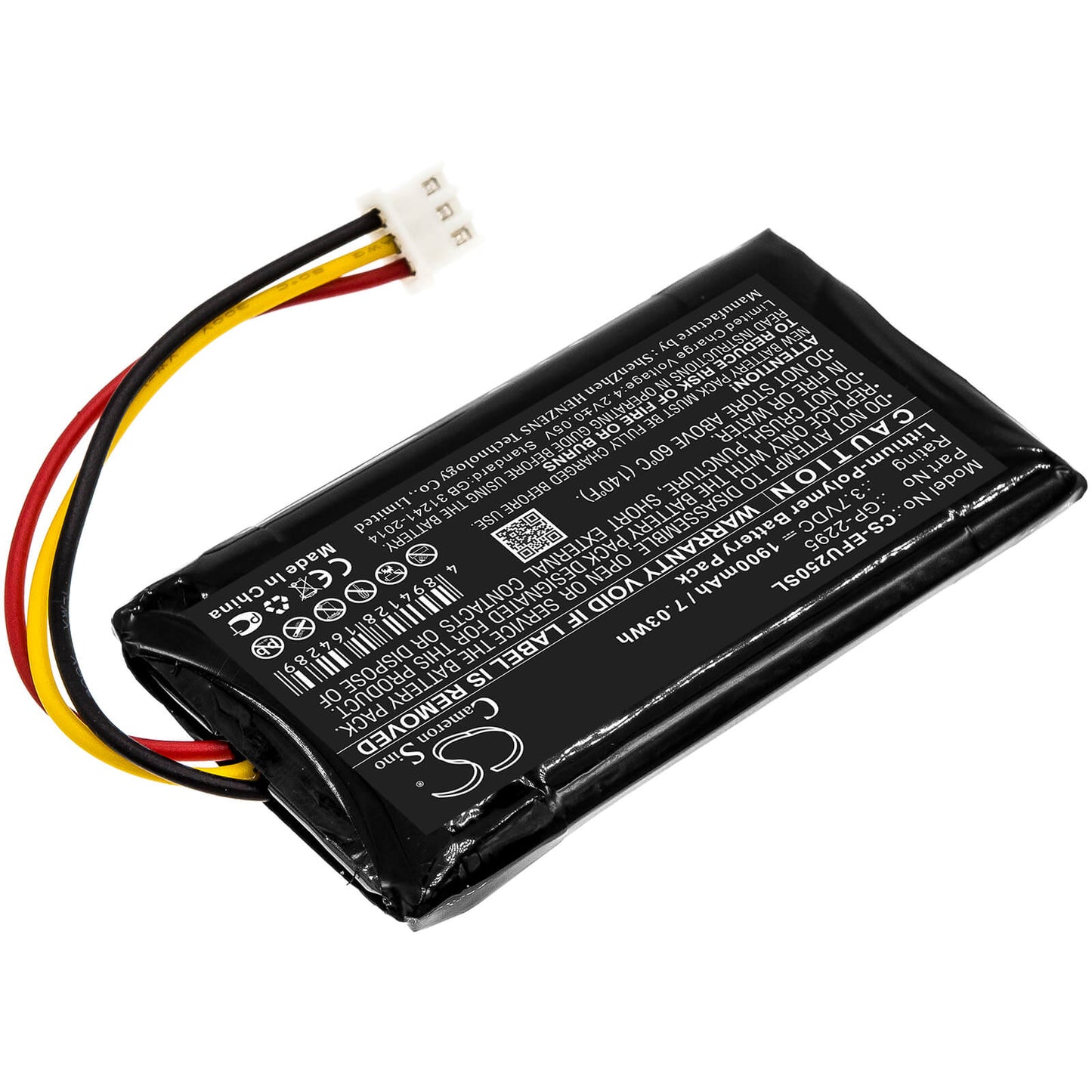 3.7V, 1900mAh, Li-Polymer Battery fits Exfo, Px1, Px1 Optical Power Expert, 7.03Wh