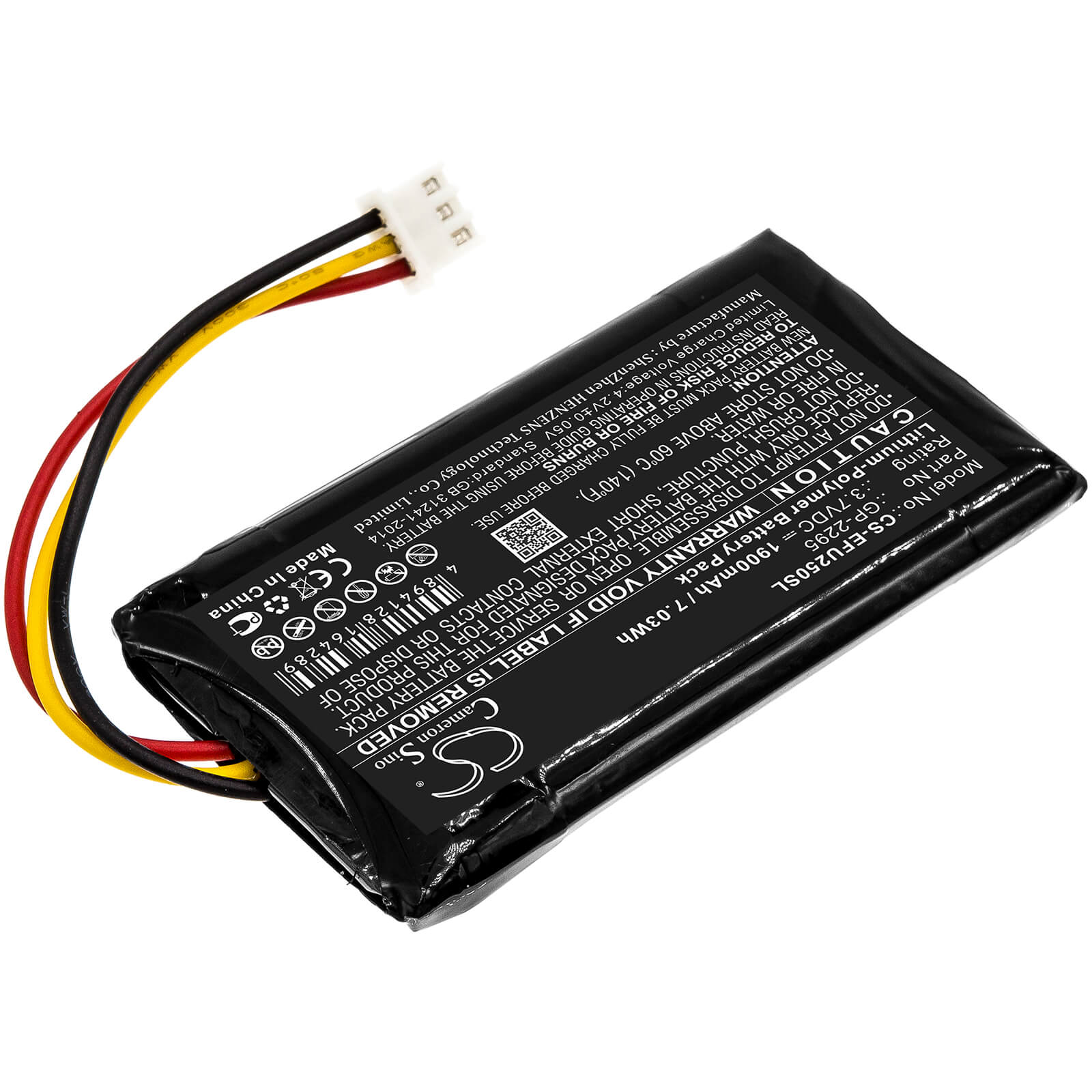 3.7V, 1900mAh, Li-Polymer Battery fits Exfo, Px1, Px1 Optical Power Expert, 7.03Wh