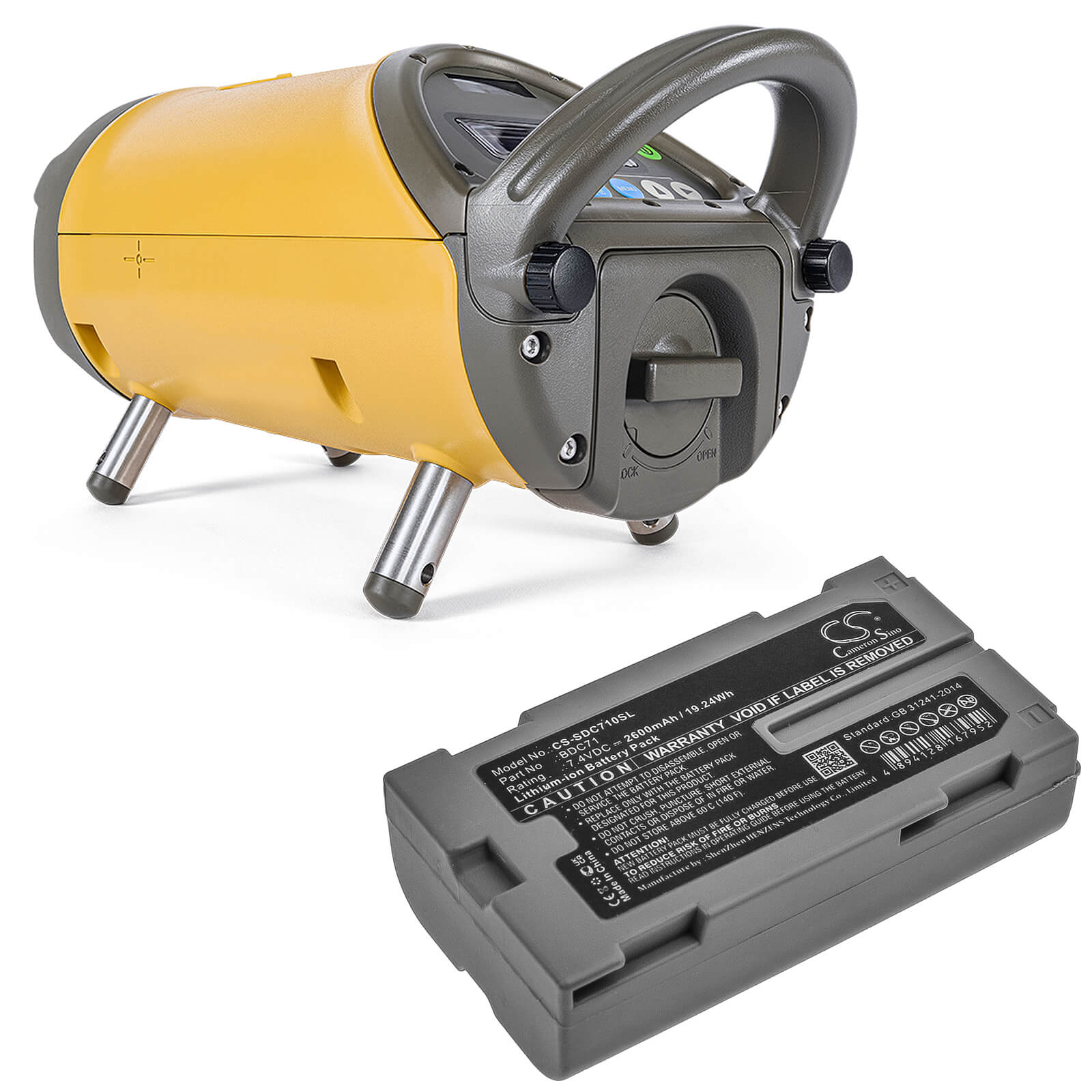 7.4V, 2600mAh, Li-ion Battery fits Topcon, Rc-5, Total Station Gm-52, 19.24Wh
