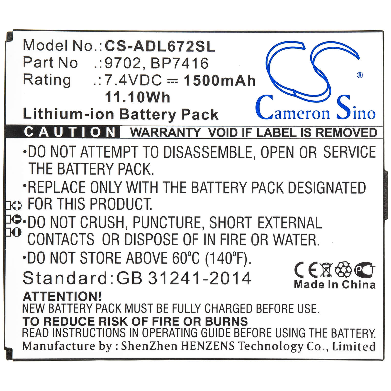 7.4V, 1500mAh, Li-ion Battery fits Additel, 672, Adt 672, 11.1Wh