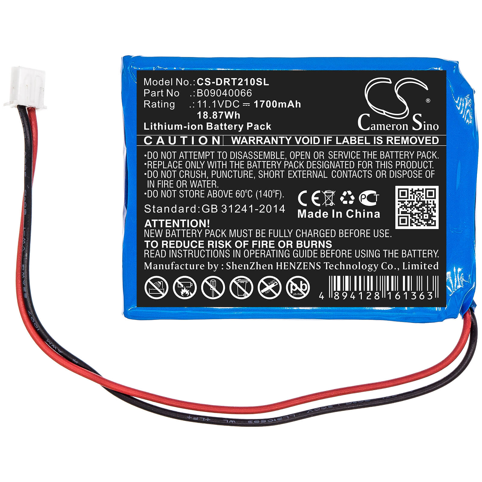 11.1V, 1700mAh, Li-ion Battery fits Deviser, Ds2100a, Ds2100b, 18.87Wh