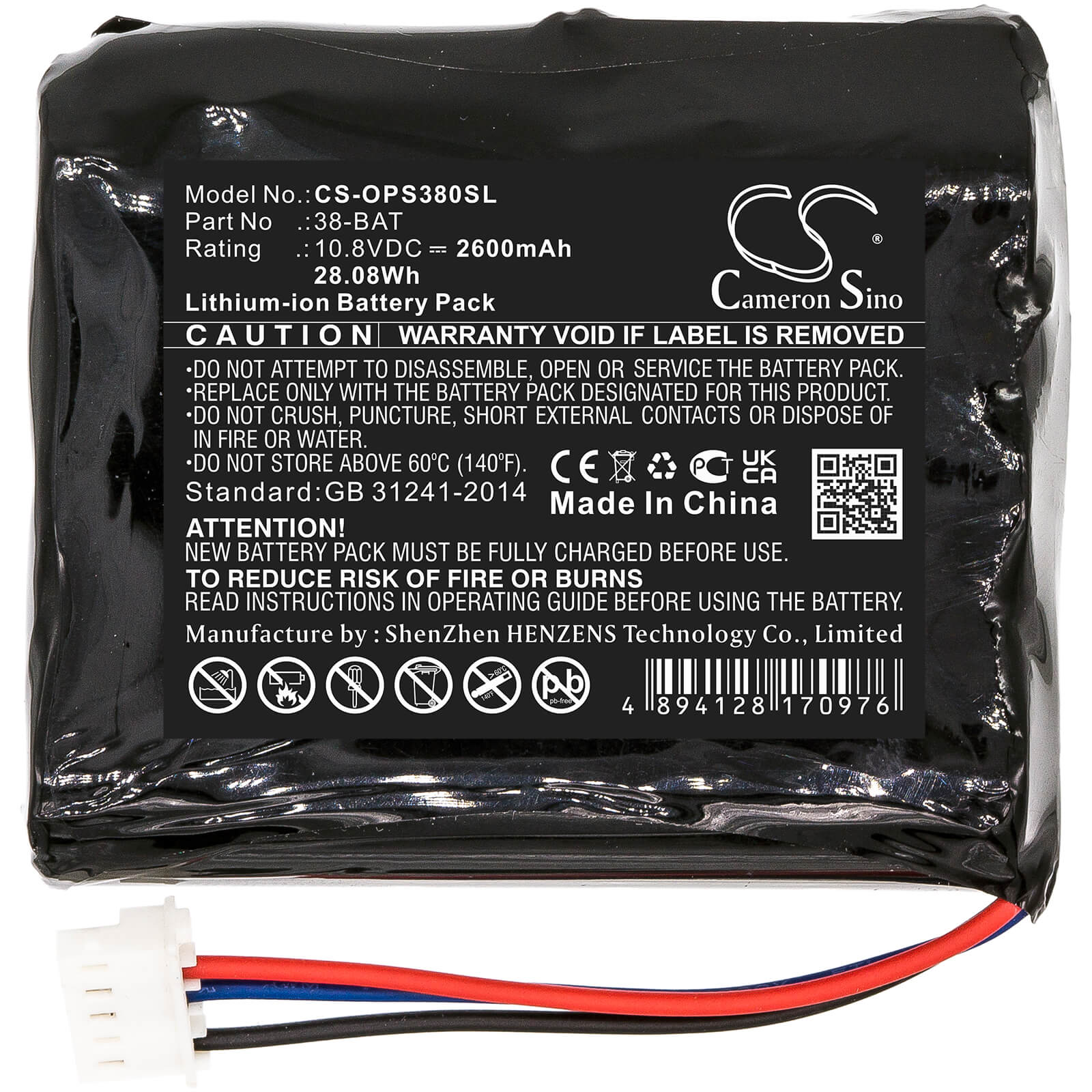 10.8V, 2600mAh, Li-ion Battery fits Olympus, 38dl Plus Ultrasonic Thickness, 28.08Wh