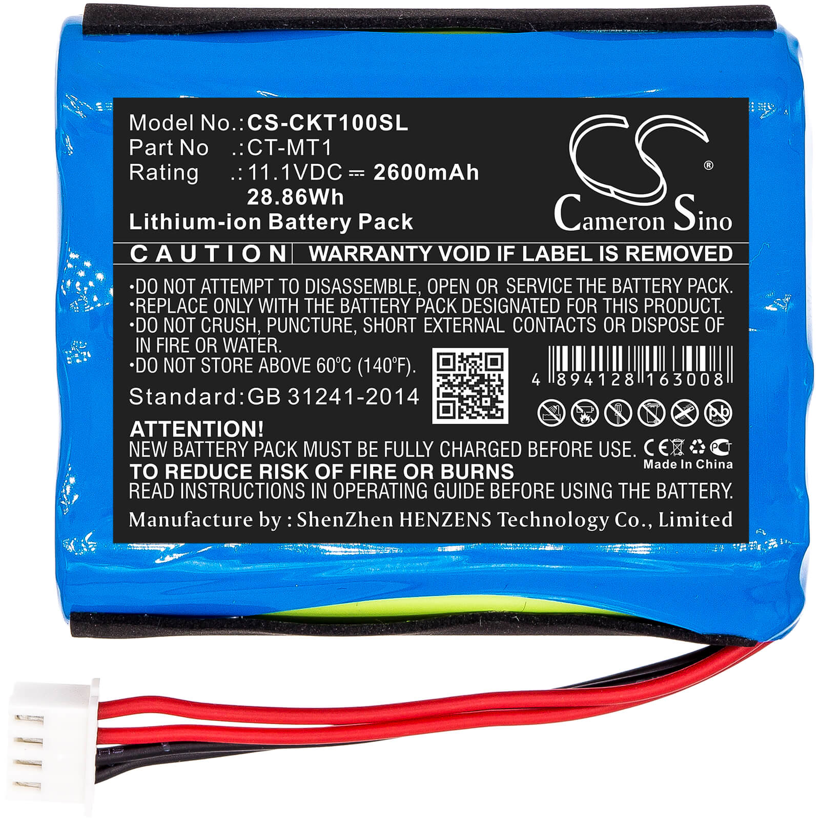 11.1V, 2600mAh, Li-ion Battery fits Clarke-tech, Ct Triple, 28.86Wh
