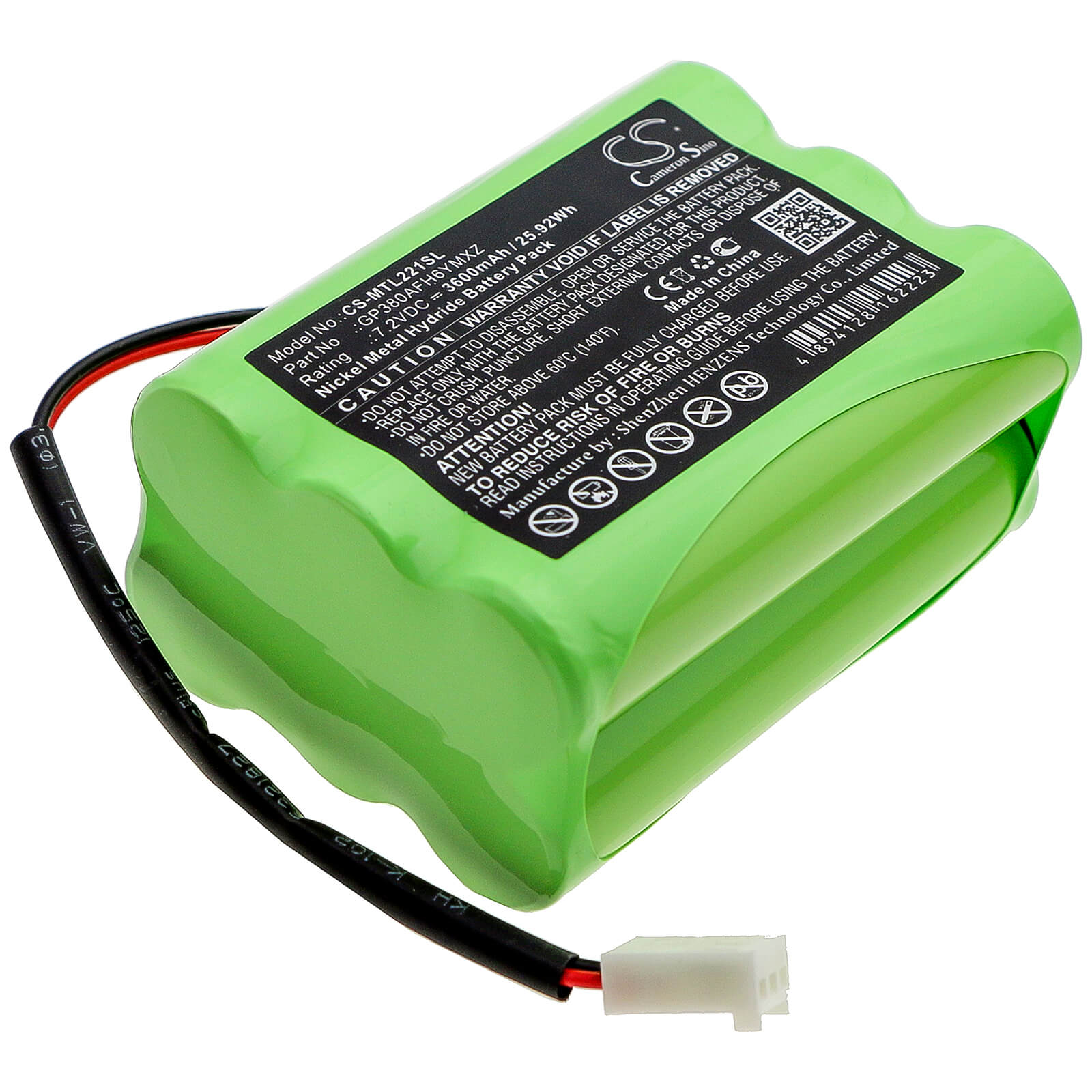 7.2V, 3600mAh, Ni-MH Battery fits Megalite, P-335, 25.92Wh