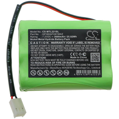7.2V, 3600mAh, Ni-MH Battery fits Megalite, P-335, 25.92Wh