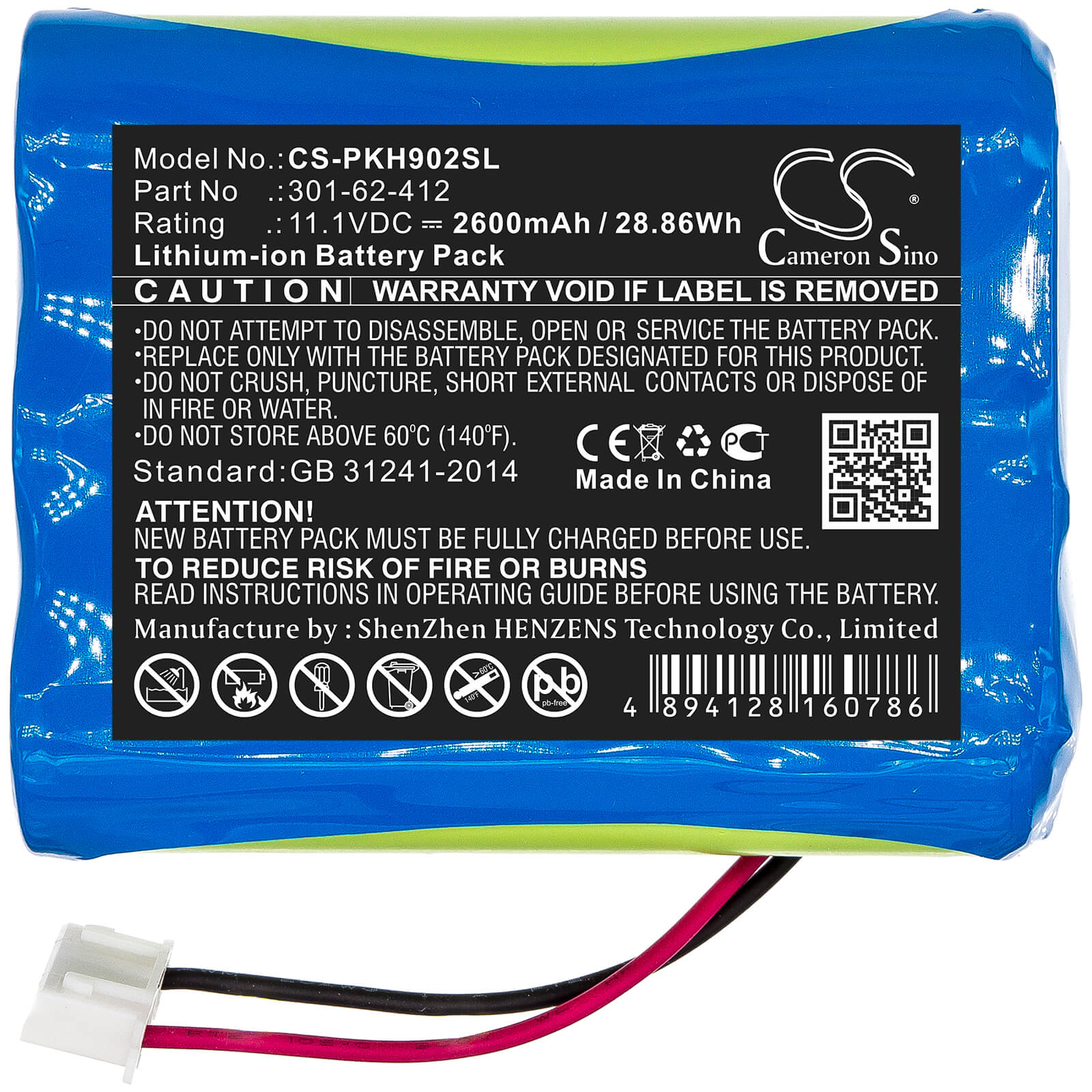 11.1V, 2600mAh, Li-ion Battery fits Peaktech, P 9020, P9020a, 28.86Wh