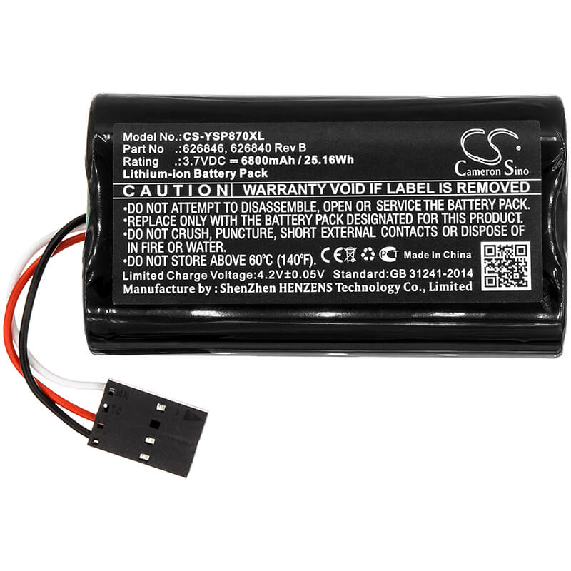 3.7V, 6800mAh, Li-ion Battery fits Ysi, 626870-1, 626870-2, 25.16Wh