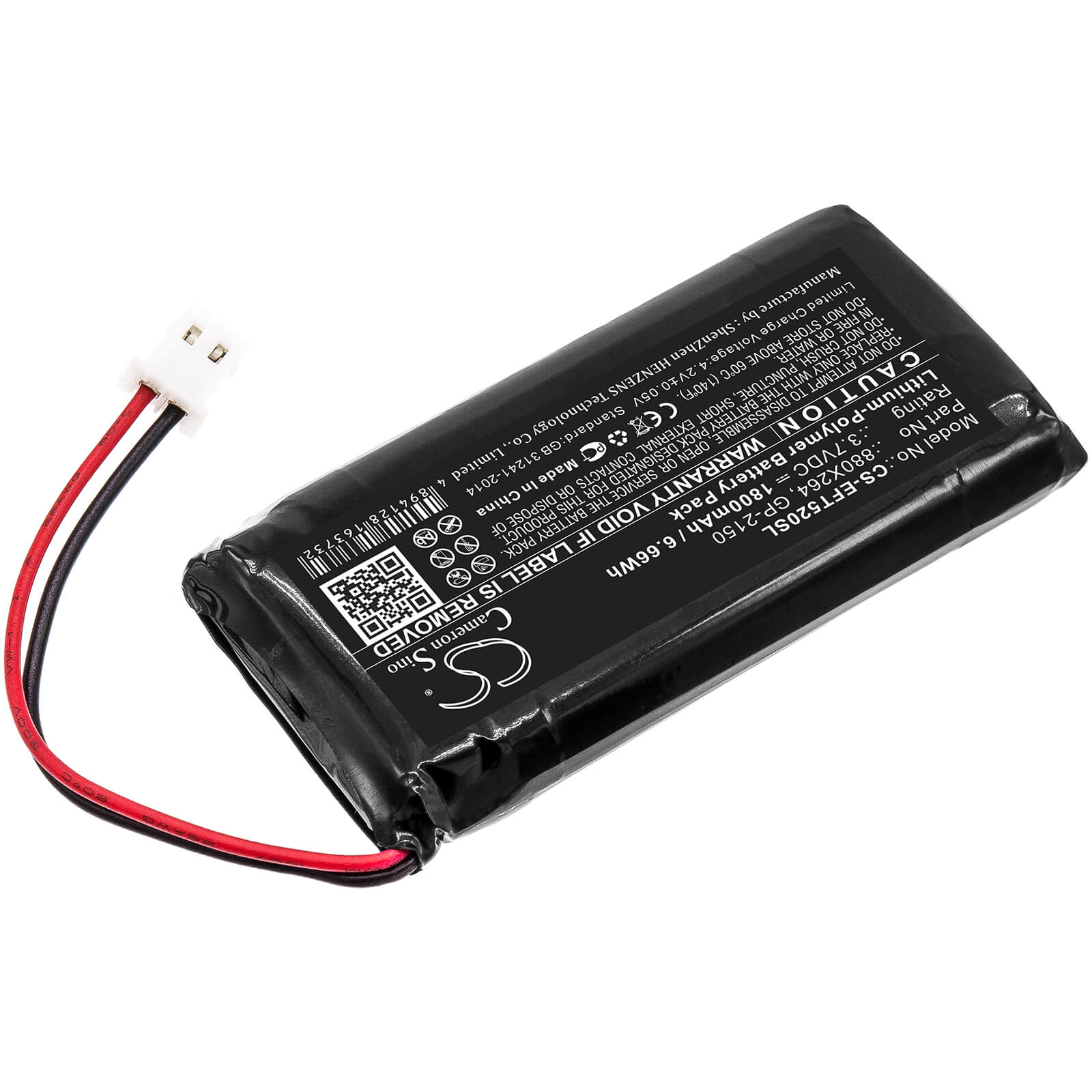 3.7V, 1800mAh, Li-Polymer Battery fits Exfo, Fot-5200, Fot-5200 Cwdm Channel Power An, 6.66Wh