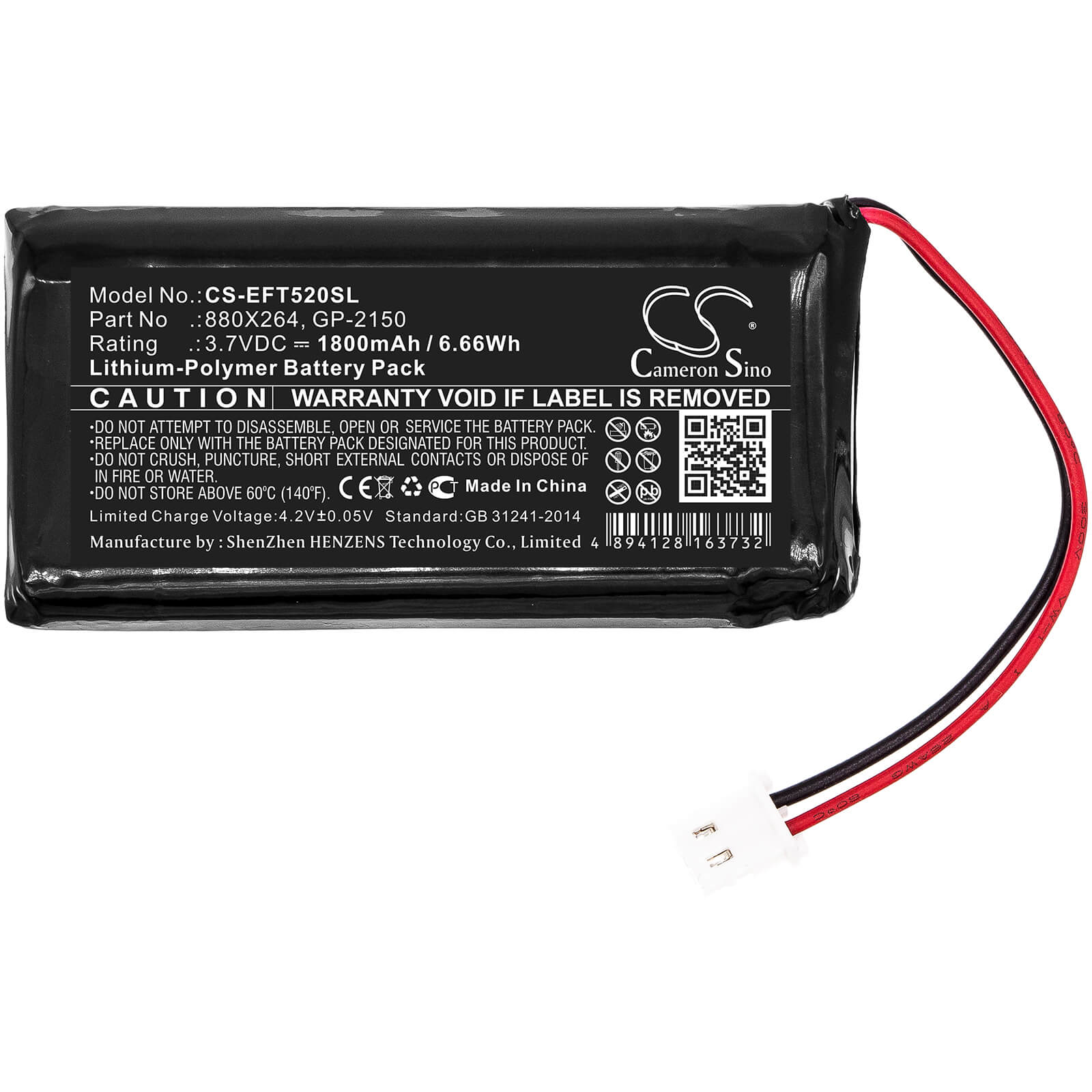 3.7V, 1800mAh, Li-Polymer Battery fits Exfo, Fot-5200, Fot-5200 Cwdm Channel Power An, 6.66Wh