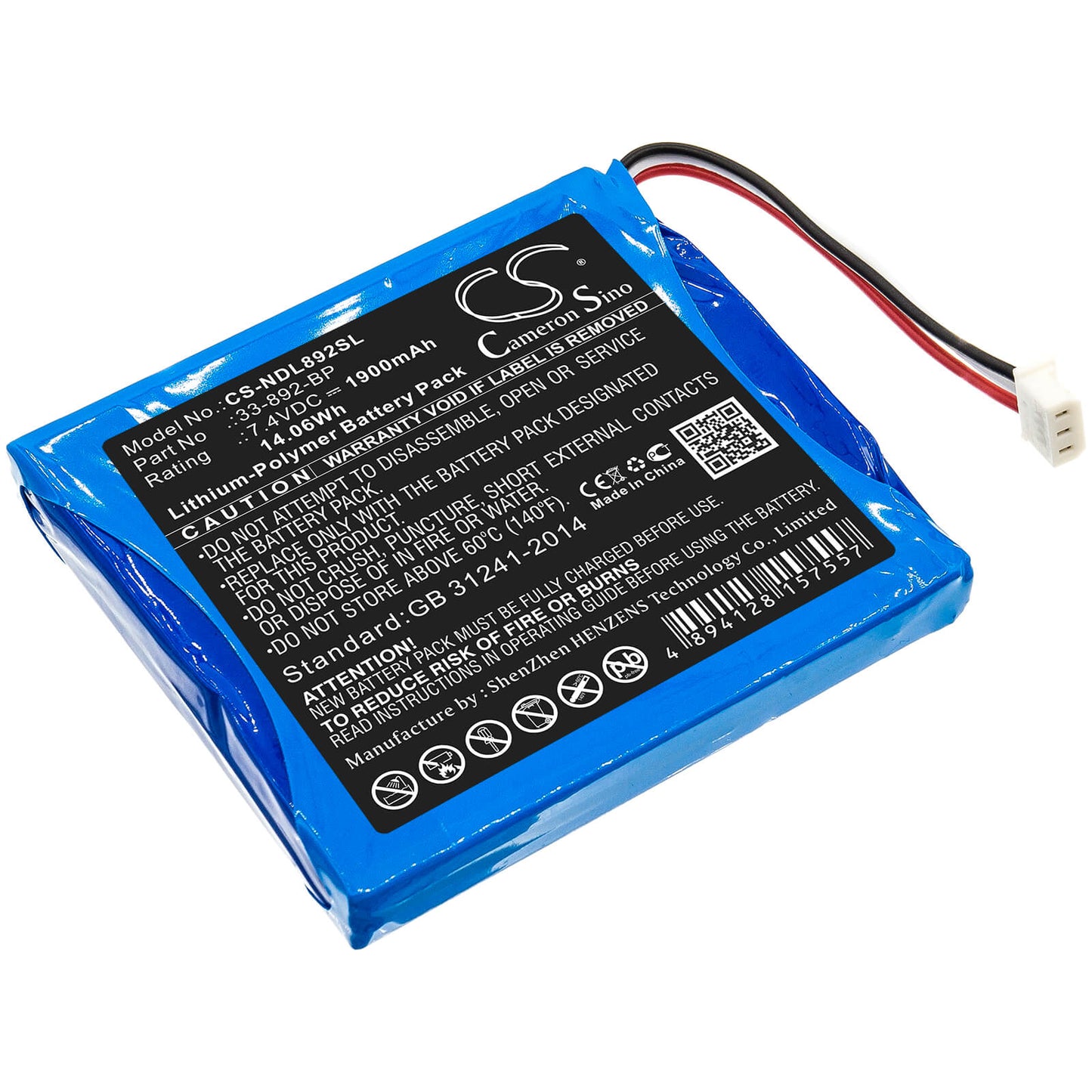 7.4V, 1900mAh, Li-Polymer Battery fits Ideal, 33-892, 33-892 Securitest Pro Tester, 14.06Wh