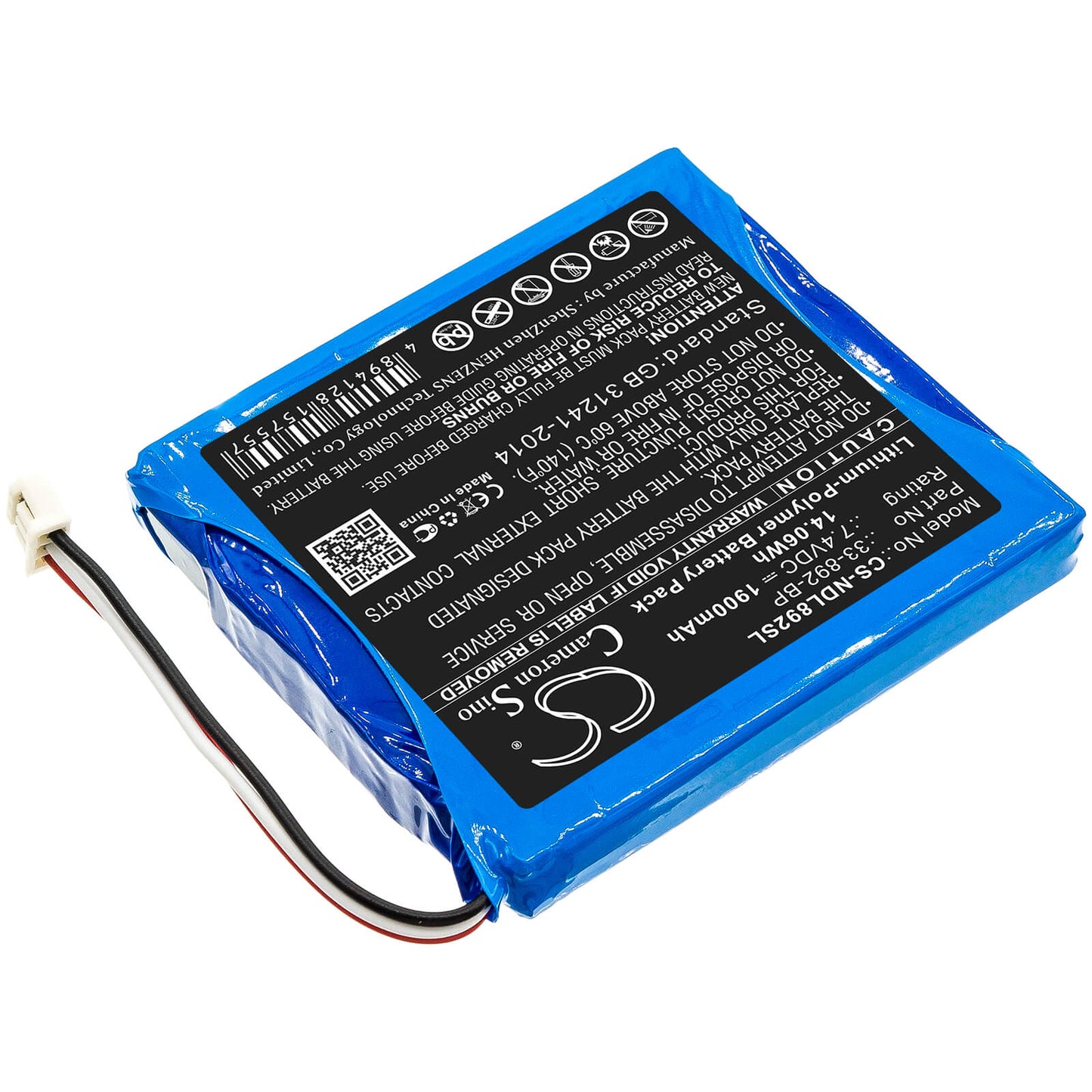 7.4V, 1900mAh, Li-Polymer Battery fits Ideal, 33-892, 33-892 Securitest Pro Tester, 14.06Wh
