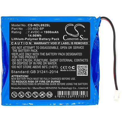 7.4V, 1900mAh, Li-Polymer Battery fits Ideal, 33-892, 33-892 Securitest Pro Tester, 14.06Wh
