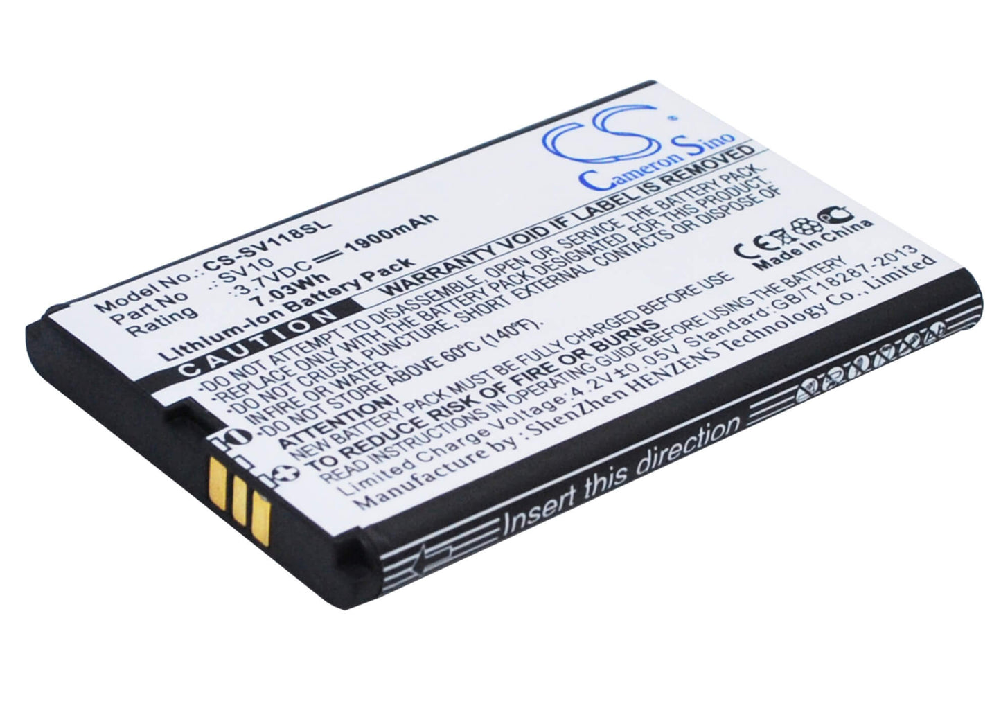 3.7V, 1900mAh, Li-ion Battery fits Sieval, Sv-118, 7.03Wh