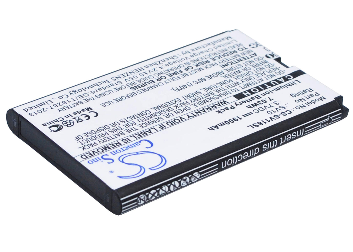 3.7V, 1900mAh, Li-ion Battery fits Sieval, Sv-118, 7.03Wh