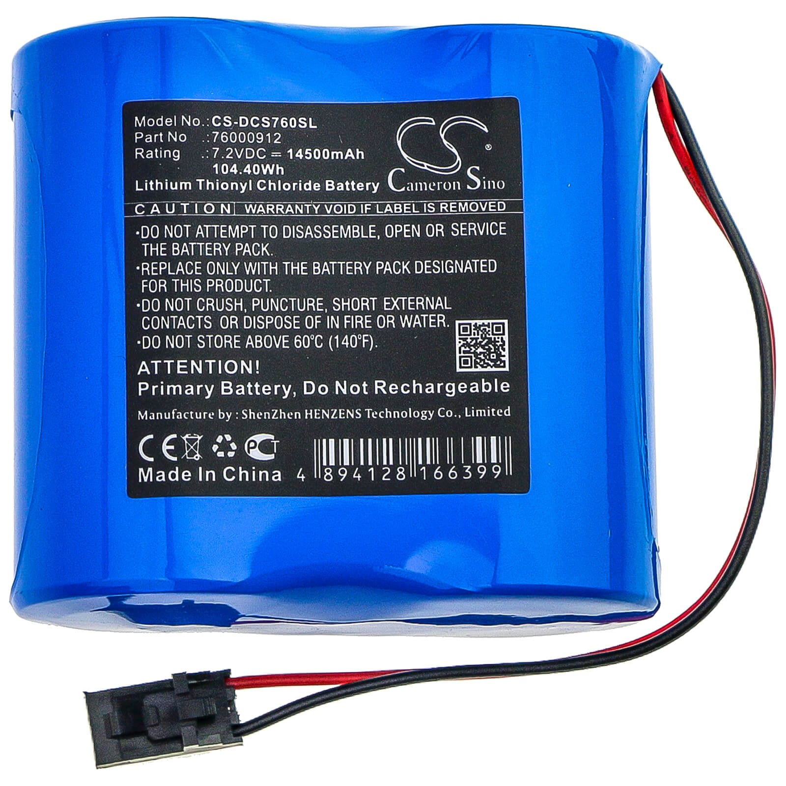 7.2V, 14500mAh, Li-SOCl2 Battery fits Digi, Connect Sensor+, 104.4Wh