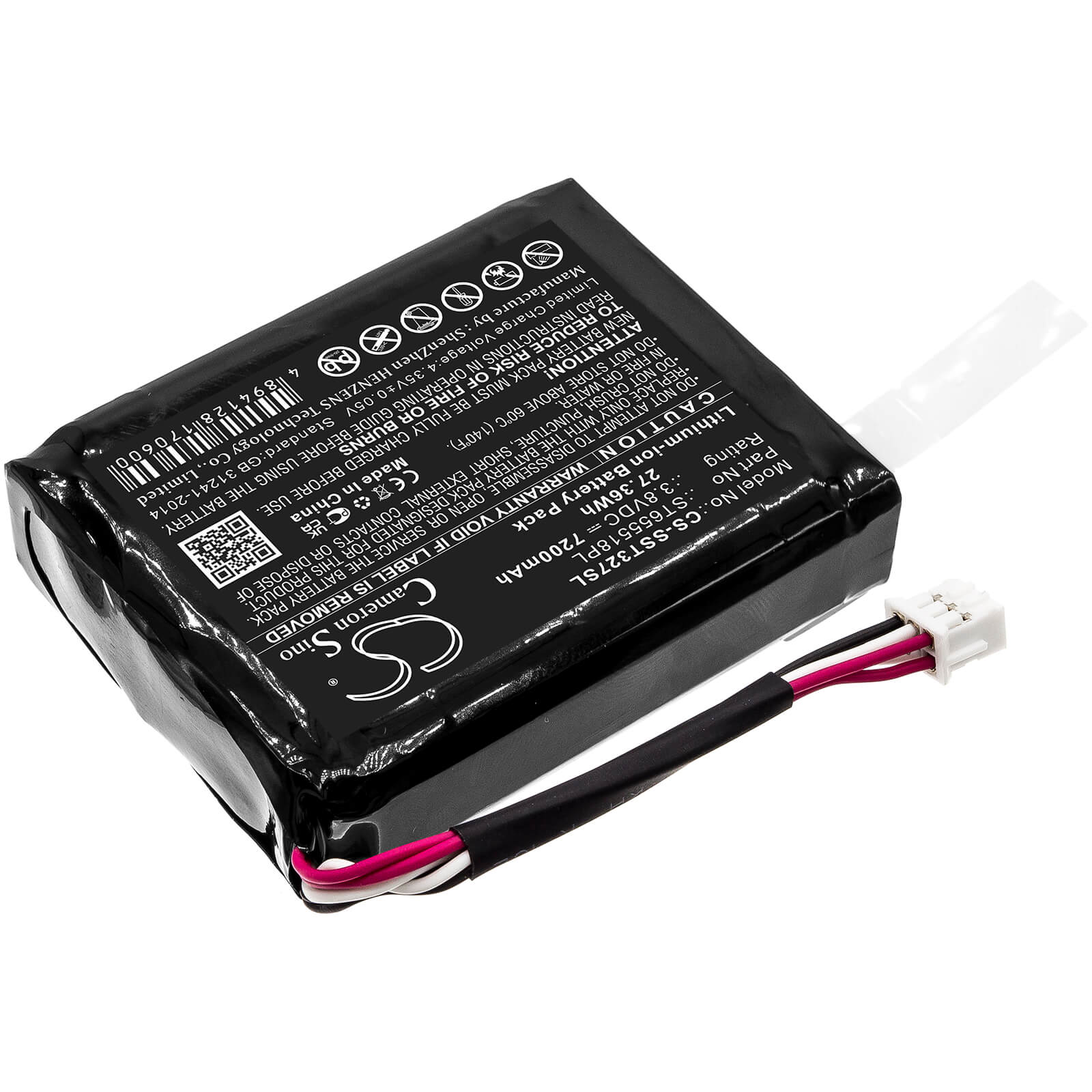 3.8V, 7200mAh, Li-ion Battery fits Senter, St103, St327, 27.36Wh