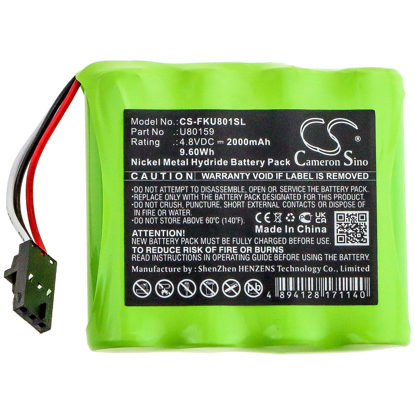 4.8V, 2000mAh, Ni-MH Battery fits Fluke, 2411129, 9.6Wh