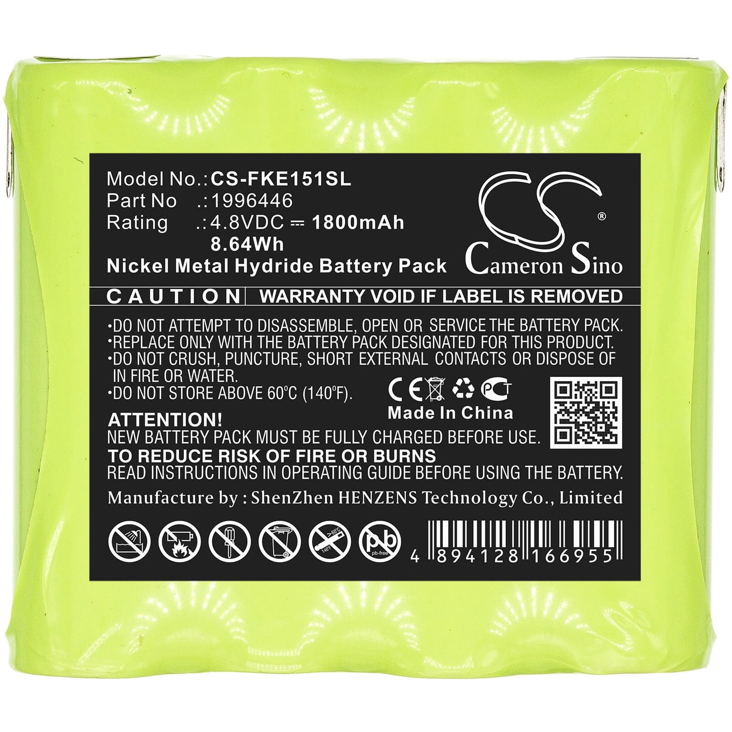 4.8V, 1800mAh, Ni-MH Battery fits Fluke, E1515w, 8.64Wh
