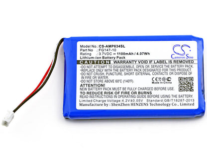 3.7V, 1100mAh, Li-ion Battery fits Amx, Mio Modero Remote Controls, Rs634, 4.07Wh