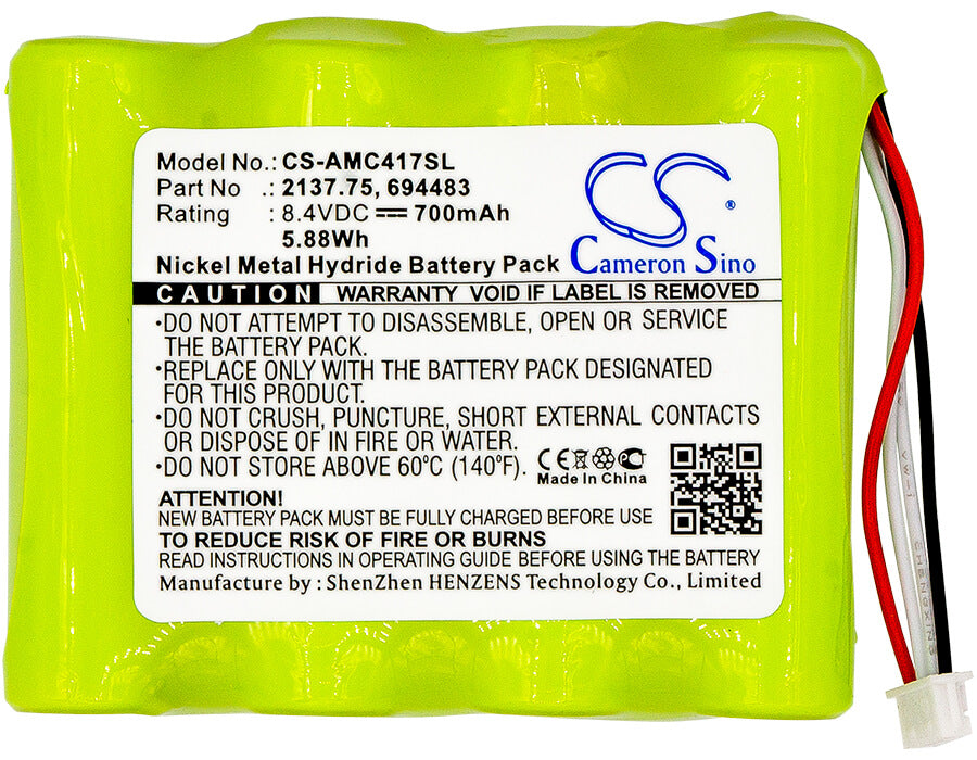 8.4V, 700mAh, Ni-MH Battery fits Aemc, 6417 Ground Tester, Pel 102, 5.88Wh