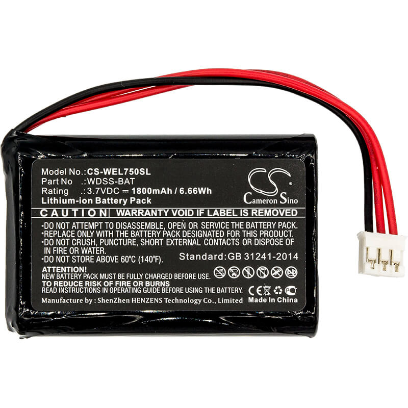 3.7V, 1800mAh, Li-ion Battery fits Vernier, Wireless Dynamics Sensor Syste, 6.66Wh