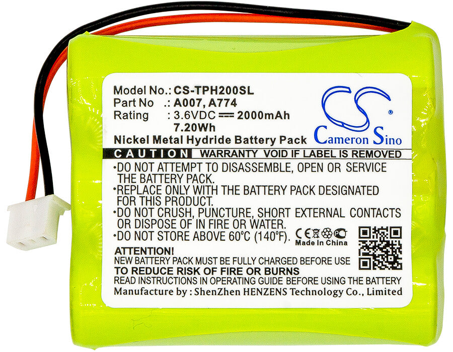 3.6V, 2000mAh, Ni-MH Battery fits Tpi, 709r, 712, 7.2Wh