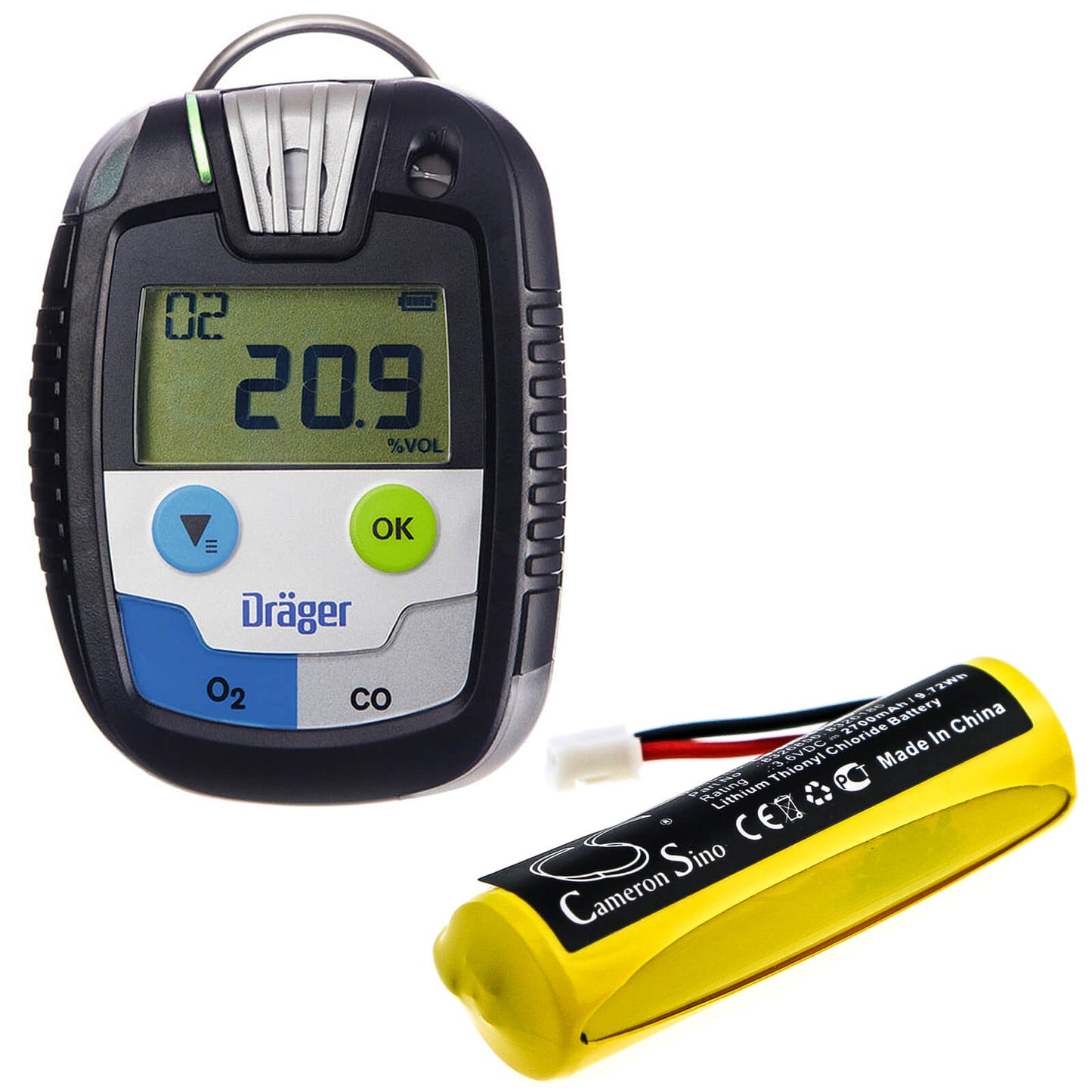 3.6V, 2700mAh, Li-SOCl2 Battery fits Drager, Pac 6000, Pac 6500, 9.72Wh