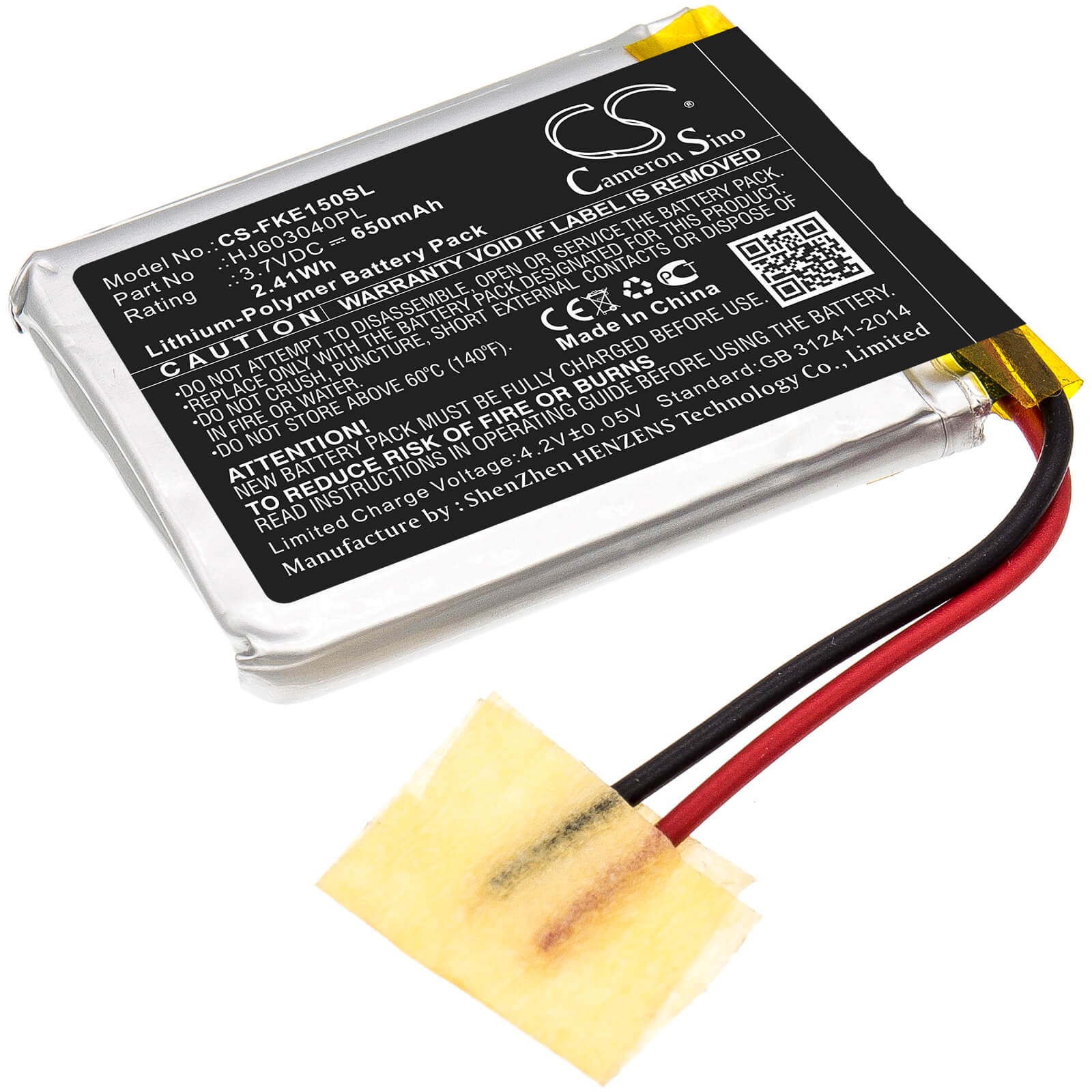 3.7V, 650mAh, Li-Polymer Battery fits Fluke, 15b, 17b, 2.405Wh