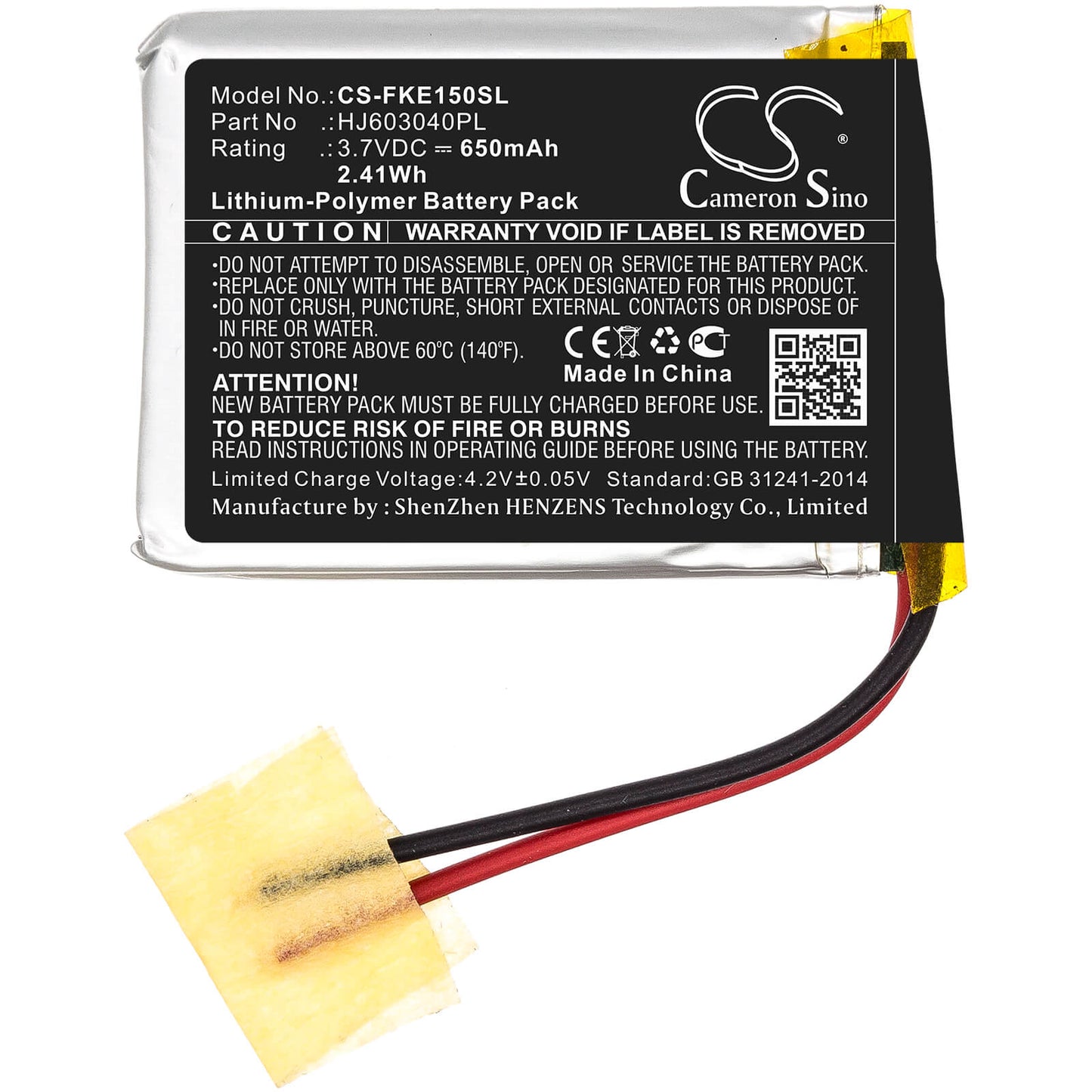 3.7V, 650mAh, Li-Polymer Battery fits Fluke, 15b, 17b, 2.405Wh